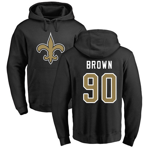 Men New Orleans Saints Black Malcom Brown Name and Number Logo NFL Football #90 Pullover Hoodie Sweatshirts->new orleans saints->NFL Jersey